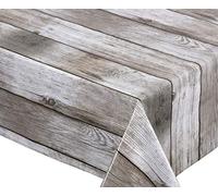 Beautex - Mantel de hule, liso, lavable, redondo, ovalado, rectangular, tamaño a elegir, ideal para jardín, diseño de madera, color beige