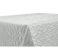 Beautex Mantel de tejido de Damasco, diseño con ondas, no precisa plancha, rectangular, ovalado o redondo, tamaño y color a elegir, poliéster, plata, rectangular 130 x 160 cm