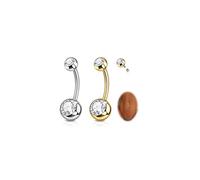 Beautidots 2 piercings para ombligo de titanio G23, plata y oro, con rosca interna, joyería de 10 mm de longitud para elegir, anillos redondos de circonita cúbica para mujeres y hombres