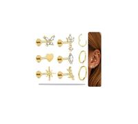 Beautidots G23 - Juego de 10 aretes de tuerca de titanio de 16 G/18 G, parte trasera plana, para tragus, cartílago, aro, aro, mariposa, flor, hoja, corazón, labret, caracola, hélice, piercing, Titanio
