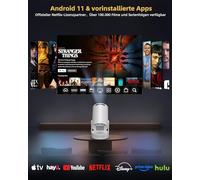 Beautiebeam Beamer Full HD 1080P Mini Beamer 4K, Auto Trapezokorrektur, Mini Projector 180° Rotah Videoprojektor Unterstützt 2.4/5G Dual WiFi6, Bluetooth5.0 mit Android11/OS11, Outdoor Heimkino Beamer