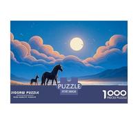 Beautiful Black Horse 1000 Pcs Ökopapier Puzzle Horse at Night Stressabbau Kreatives Spiel Puzzles Für Erwachsene Und Kinder 38x26cm/1000pcs