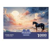 Beautiful Black Horse 1000 Pcs Ökopapier Puzzle Horse at Night Stressabbau Kreatives Spiel Puzzles Als Wohnaccessoires 70x50cm/1000pcs