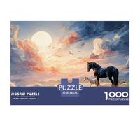 Beautiful Black Horse 1000 Stück Ökopapier Puzzle Horse at Night Lebendige Bilder Kreatives Spiel Puzzles Für Erwachsene Und Kinder 38x26cm/1000pcs