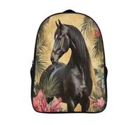 Beautiful Black Horse Mochila Niña Chicos Exotic Flowers And Leaves Escolares Adolescentes Bolsa De Escuela Infantil 16 inch