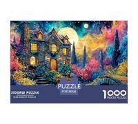 Beautiful Fantasy House with Stone Walls 1000 Pcs Ökopapier Puzzle Castle in Colorful Night Stressabbau Kreatives Spiel Puzzles Als Wohnaccessoires 38x26cm/1000pcs