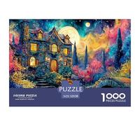 Beautiful Fantasy House with Stone Walls 1000 Stück Ökopapier Puzzle Castle in Colorful Night Lebendige Bilder Familienspiel Puzzles Für Erwachsene Und Kinder 52x38cm/1000pcs