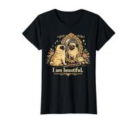 Beautiful Funny Pug Mirror Reflection Dog Art Camiseta gráfica económica, Mujer, Negro, XS