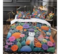 Beautiful Gato Juego De Cama Winter Flores in Bloom Impresión En 3D,Funda De Edredón Microfibra 3 Unidades para Adolescentes Niño Niña Super King（260x220cm）