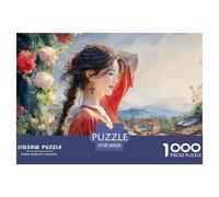 Beautiful Girl with Black Hair 1000 Pcs Stabiler Karton Puzzle Kitten Lebendige Bilder Kreatives Spiel Puzzles Als Geburtstagsgeschenke 38x26cm/1000pcs
