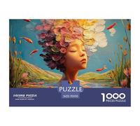 Beautiful Girl with Eyes Closed 1000 Piezas Cartón Fuerte Rompecabezas Flower Hair Girl Imágenes Vibrantes Juego Familiar Puzzle Juego De Desafío Difícil 70x50cm/1000pcs
