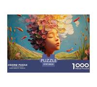 Beautiful Girl with Eyes Closed 1000 Piezas Cartón Fuerte Rompecabezas Flower Hair Girl Liberador De Estrés Juego Familiar Puzzle para Niños Pequeños 38x26cm/1000pcs