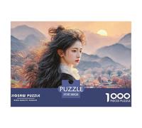 Beautiful Girl with Long Black Hair 1000 Pcs Stabiler Karton Puzzle Flower Girl Stressabbau Kreatives Spiel Puzzles Für Erwachsene Und Kinder 38x26cm/1000pcs