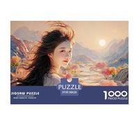 Beautiful Girl with Long Black Hair 1000 Stück Ökopapier Puzzle Flower Girl Lebendige Bilder Familienspiel Puzzles Für Erwachsene Und Kinder 38x26cm/1000pcs
