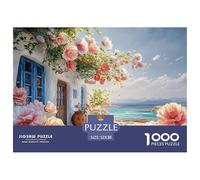 Beautiful House with White Walls 1000 Pcs Premium-Karton Puzzle Sea View Balcony Lebendige Bilder Familienspiel Puzzles Als Geburtstagsgeschenke 52x38cm/1000pcs