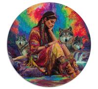 Beautiful Indian Girl with A Wolf, Rainbow Tie-Dye Pattern Rompecabezas para Adultos || 1000pcs (67.5x67.5cm) Juegos EduGatoivos De Decoración del Hogar