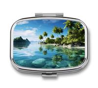 Beautiful Island in The Sea - Pastillero de 2 compartimentos, organizador de medicamentos, portátil, cuadrado, para bolsillo, pastillero de viaje para bolso