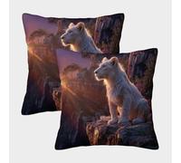 Beautiful León blancoess Sitting on The Edge of A Cliff Cuadrada Funda De Cojín De Sofá 2 Paquetes con Patrón Adecuada para Cama,hogar,automóvil,Interior Y Exterior 50x50cm
