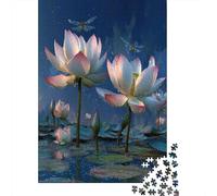 Beautiful Loto in The Pond - Blue Sky, Dragónfly and Dew 1000 Piezas Rompecabezas para Adultos para Amantes O Amigos Imposable 70x50cm/1000pcs