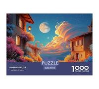 Beautiful Night View of The City with Flowers 1000 Pieza Cartulina Premium Rompecabezas Premium Historic Townhouses Extremadamente Difícil Juego Familiar Rompecabezas Para Decoración Del Hogar 70x50cm