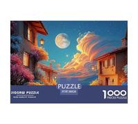 Beautiful Night View of The City with Flowers 1000 Piezas Cartulina Premium Rompecabezas Premium Historic Townhouses Antiestrés Juguete De Cumpleaños Rompecabezas Para Decoración Del Hogar 38x26cm/100