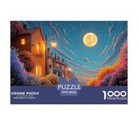 Beautiful Night View of The City with Flowers 1000 Piezas Cartulina Premium Rompecabezas Premium Village Street Antiestrés Juguete De Cumpleaños Rompecabezas para Decoración del Hogar 38x26cm/1000pcs