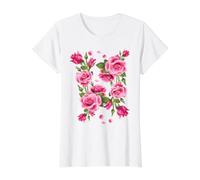 Beautiful Pink Roses Bouquet Graphic Tees & Cool Designs Camiseta gráfica económica, Mujer, Blanco, S