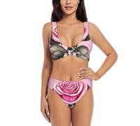 Beautiful Pink Roses - Conjunto de bikini cruzado para mujer, traje de baño de dos piezas con almohadillas extraíbles, triángulo ajustable, Negro, XL