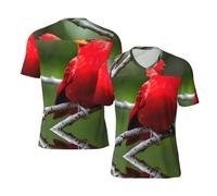 Beautiful Red Birds - Camiseta deportiva de fútbol para hombre, cuello en V, manga corta, ajuste holgado, Negro, XL