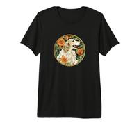 Beautiful Round Floral Glass Art Russian Wolfhound Lover Camiseta Premium