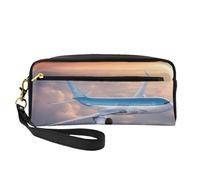 Beautiful Sky Airplane - Bolsa de almacenamiento portátil de cuero para cosméticos, bolsa de cosméticos de viaje, bolsa de almacenamiento diario para hombres y mujeres, Negro -, Talla única