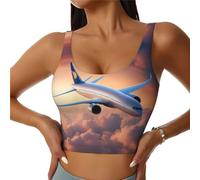 Beautiful Sky Airplane Print - Chaleco deportivo para mujer, ligero y transpirable, para entrenamiento, fitness, moda, Negro, S Corto