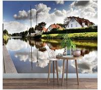 Beautiful Sky River Building Villa House 3D Papel Pintado Pared Premium Textura Seda Estudio Comedor Vinilos Dormitorio Sofás TV Cocina-400cm×280cm