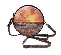 Beautiful Sunset Over The Ocean - Bolso cruzado redondo de piel para mujer