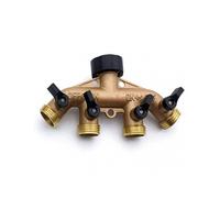(Beautiful Teeth,Brass Spray Paint)Brass Garden Hose Splitter 4 Way With Shut Off Valves Leak-Proof Ball Valves No Drips for Outdoor Yard Watering