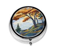 Beautiful Trees in Autumn - Organizador de pastillas personalizado único - Pastillero de viaje para 7 días AM PM con diseño de impresión completa - Mini organizador de medicamentos chapado en hierro