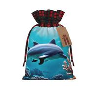 Beautiful Underwater World Dolphins Coral Print Christmas Drawstring Gift Bags Gift Pouch Candy Pouch Fun Wedding Bags 30 x 21 cm