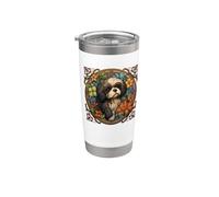 Beautiful Womens Girls Floral Art Shih Tzu Dog Lover Vaso térmico de acero inoxidable de doble pared