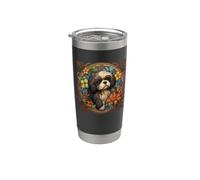 Beautiful Womens Girls Floral Art Shih Tzu Dog Lover Vaso térmico de acero inoxidable de doble pared