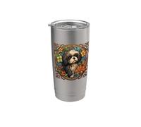Beautiful Womens Girls Floral Art Shih Tzu Dog Lover Vaso térmico de acero inoxidable de doble pared