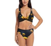 Beautiful Yellow Roses - Conjunto de bikini cruzado para mujer, traje de baño de dos piezas con almohadillas extraíbles, triángulo ajustable, Negro, XL