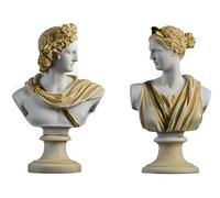 BeautifulGreekStatues Set 2 Bustos Artemisa Diana y Apolo Estatuas Griegas Estatuilla Dioses Alabastro Oro