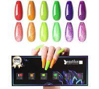 Beautilux Vernis Semipermanente Fluorescencia UV/LED Gel Glitter Gel Esmalte de uñas Gel Barniz Nail Lacquer Soak Off Gel 6 * 10ml para DIY Manicure Home Salon Nails