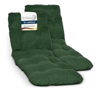 Beautissu 2X Colchoneta Tumbona Exterior 190x60x8 cm Flair RL - Resistente a los Rayos UV - Acolchado Cojin Tumbona Exterior Jardín y Playa con Copos Espuma - Verde Oscuro