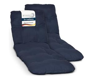 Beautissu 2X Colchoneta Tumbona Exterior 190x60x8 cm Flair RL - Resistente a los Rayos UV - Acolchado Cojin Tumbona Exterior Jardín y Playa con Copos Espuma - Azul Marino