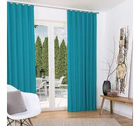 Beautissu Amelie Set de 2 Cortinas de oscurecimiento 140x245 cm - Cortinillas con Cinta de Volantes - 2 Cortinas Opacas y Suaves con Banda Universal para Puertas y Ventanas - Turquesa