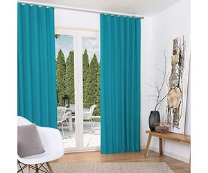Beautissu Amelie Set de 2 Cortinas de oscurecimiento 140x245 cm - Cortinillas con Cinta de Volantes - 2 Cortinas Opacas y Suaves con Banda Universal para Puertas y Ventanas - Turquesa