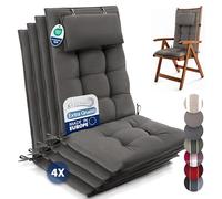 Beautissu Conjunto de 4 Premium Cojin Silla Jardín con Respaldo Alto y Almohadilla 120x50cm Sun-HL - Resistencia UV 8cm Grosor Acolchado Cojín Exterior con Respaldo Antideslizante - Topo