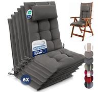 Beautissu Conjunto de 6 Premium Cojin Silla Jardín con Respaldo Alto y Almohadilla 120x50cm Sun-HL - Resistencia UV 8cm Grosor Acolchado Cojín Exterior con Respaldo Antideslizante - Topo