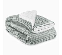 Beautissu Elisa - Manta polar Sherpa 150 x 200 cm, manta XXL - Manta polar cálida y suave para invierno, sofá - Manta polar con efecto brillante e imitación piel de cordero - Plaid gris claro